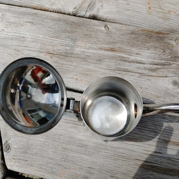 Vintage Stainless Steel Creamer Flip Lid Retro Diner Korea #7300 - Picture 3 of 5